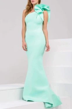 Jovani - 32602 Bow Accented Asymmetrical Mermaid Gown