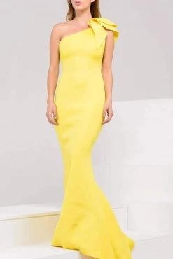 Jovani - 32602 Bow Accented Asymmetrical Mermaid Gown
