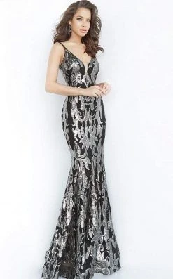 Jovani - 3263 Embellished Deep V-neck Fit And Flare Dress