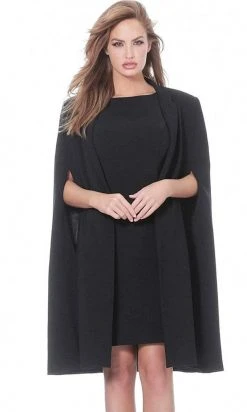Jovani - 3551 Bateau Cape Sheath Cocktail Dress