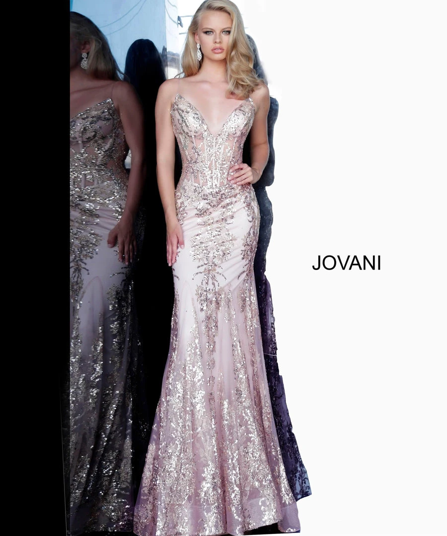 Jovani - 3675 Sequined Illusion Corset Mermaid Gown 10 Jovani - 3675 Sequined Illusion Corset Mermaid Gown