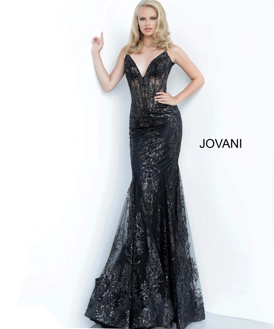 Jovani - 3675 Sequined Illusion Corset Mermaid Gown 12 Jovani - 3675 Sequined Illusion Corset Mermaid Gown