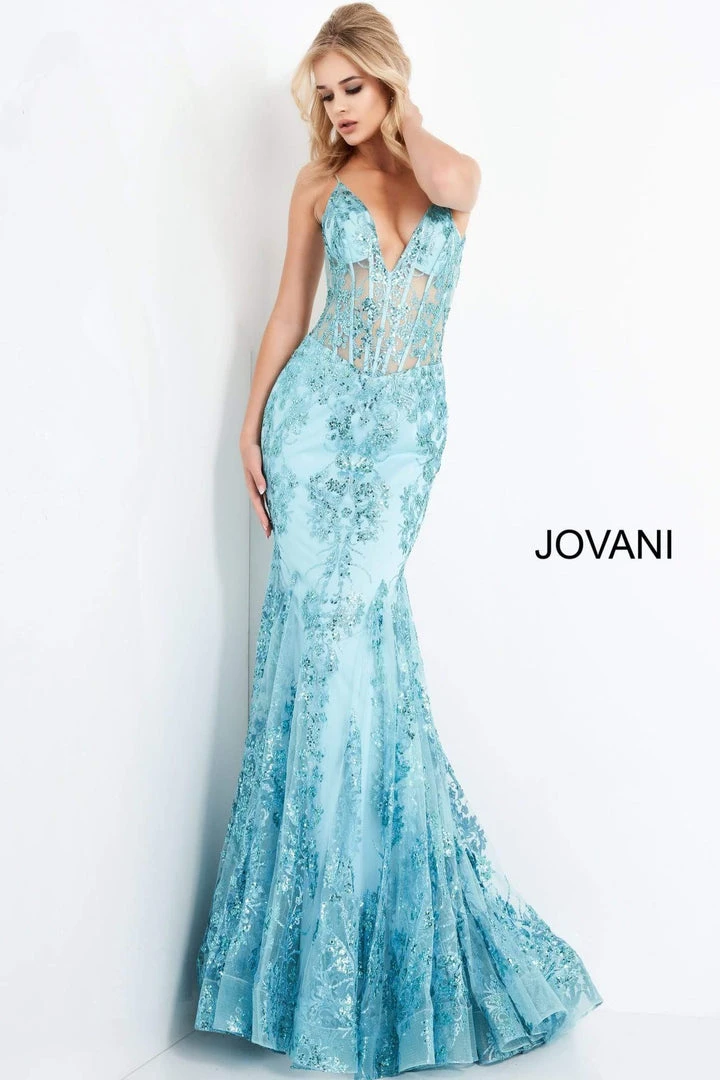 Jovani - 3675 Sequined Illusion Corset Mermaid Gown 16 Jovani - 3675 Sequined Illusion Corset Mermaid Gown