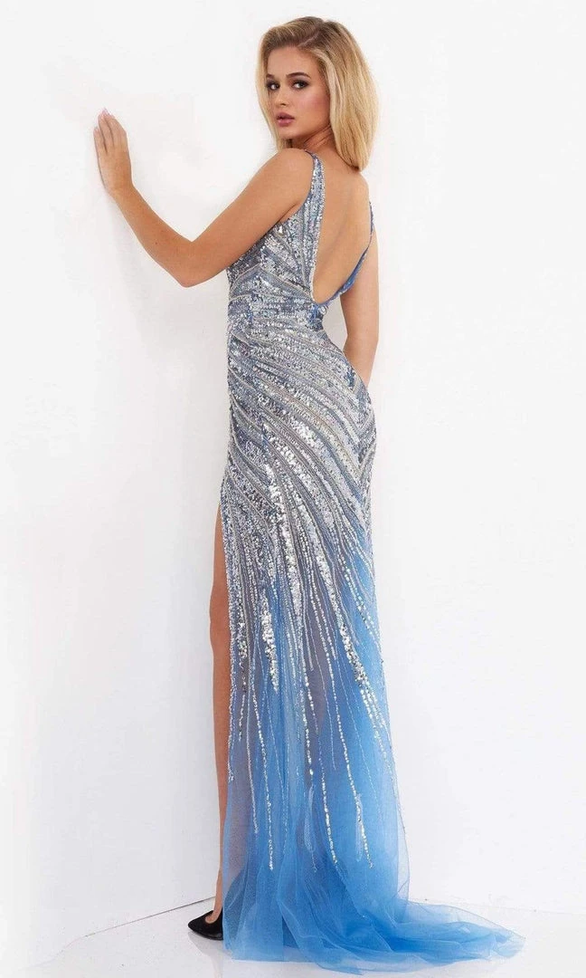 Jovani - 3686 Plunging Linear Beaded High Slit Gown 7 Jovani - 3686 Plunging Linear Beaded High Slit Gown