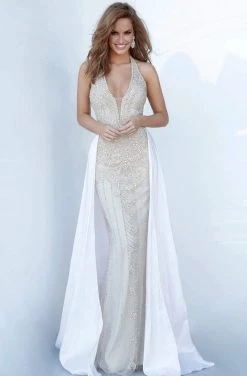 Jovani - 3698 Sexy Halter V-Neck Bedazzled A-Line Dress