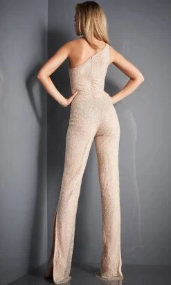 Jovani - 3816 Beaded One Shoulder Split Jumpsuit