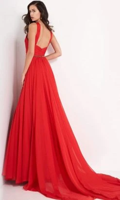 Jovani - 3836 Cross Halter Neck Ruched Bodice Chiffon A-Line Gown3