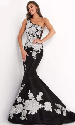 Jovani - 3918 Floral One Shoulder Mermaid Dress