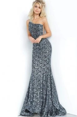 Jovani - 3927 Embellished Lace One Shoulder Trumpet Dress