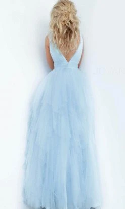 Jovani 3928 - Plunging Tiered Tulle Prom Dress