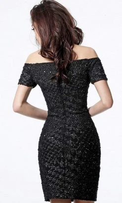 Jovani - 3968 Floral Sequined Off Shoulder Cocktail Dress