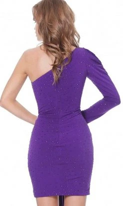 Jovani - 3994 One Shoulder Glitter Fitted Cocktail Dress
