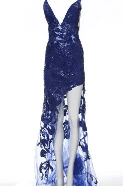 Jovani - 4084 Floral Sequin Appliqued Fitted High Low Prom Dress 19 Jovani - 4084 Floral Sequin Appliqued Fitted High Low Prom Dress