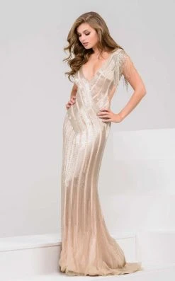 Jovani - 40900 Deep V-Neck Sheath Dress