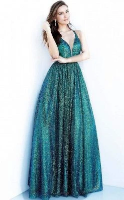 Jovani - 4198 Glitter Plunging V-Neck Ballgown