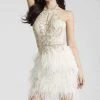 Jovani - 45547 Beaded Halter Feather Fringed Cocktail Dress