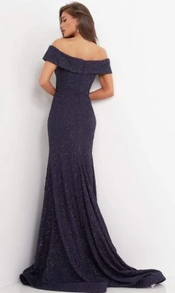 Jovani - 4564 Off Shoulder Floral Embossed Trumpet Gown