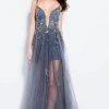 Jovani - 55621 Plunging Neckline Floral Embellished Tulle Dress 2 Jovani - 55621 Plunging Neckline Floral Embellished Tulle Dress