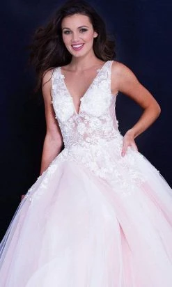 Jovani 55634 Sheer Floral Appliques V-Neck Ballgown