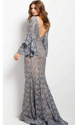 Jovani - 57048 Lace Plunging V-neck Mermaid Dress