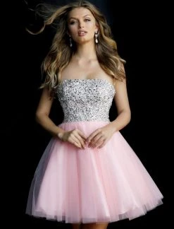 Jovani - 58470 Bead Studded Strapless Top Fit And Flare Cocktail Dress