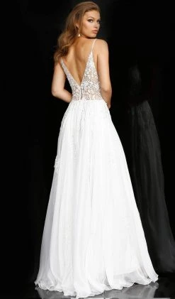 Jovani - 58632 Embroidered Deep V-neck A-line Dress