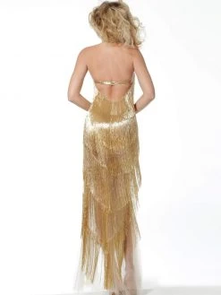 Jovani - 59642 Beaded Fringe Deep V-neck Sheath Dress