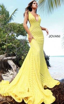Jovani - 59762 Sexy Fitted Sequined Plunging Gown