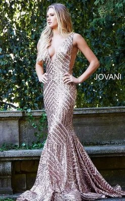 Jovani - 59762 Sexy Fitted Sequined Plunging Gown