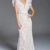 Jovani - 60314 Butterfly Sleeve Plunging Intricate Lace Gown