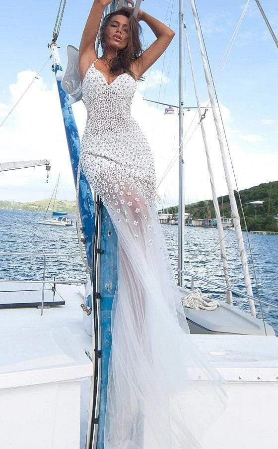 Jovani - 60695 Beaded Plunging V-neck Tulle Trumpet Dress 6 Jovani - 60695 Beaded Plunging V-neck Tulle Trumpet Dress