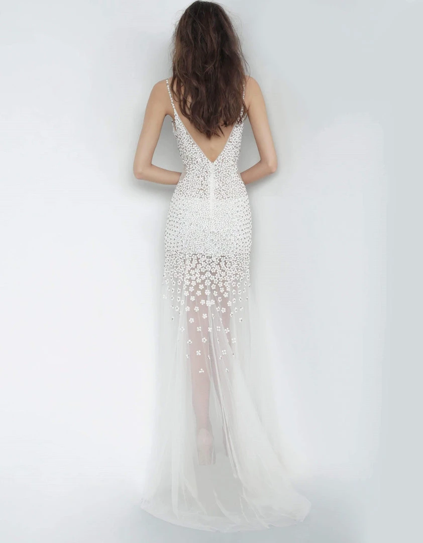 Jovani - 60695 Beaded Plunging V-neck Tulle Trumpet Dress 4 Jovani - 60695 Beaded Plunging V-neck Tulle Trumpet Dress