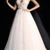Jovani - 61109 Floral Applique Plunging V-neck Tulle Ballgown
