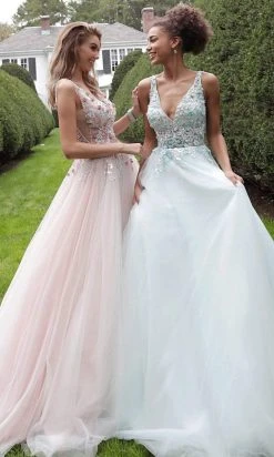 Jovani - 61109 Floral Applique Plunging V-neck Tulle Ballgown 12 Jovani - 61109 Floral Applique Plunging V-neck Tulle Ballgown