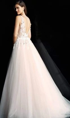 Jovani - 61109 Floral Applique Plunging V-neck Tulle Ballgown