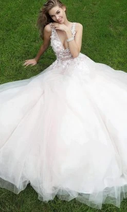 Jovani - 61109 Floral Applique Plunging V-neck Tulle Ballgown 11 Jovani - 61109 Floral Applique Plunging V-neck Tulle Ballgown