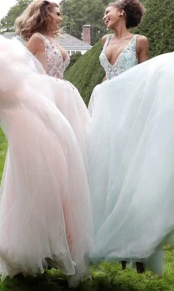 Jovani - 61109 Floral Applique Plunging V-neck Tulle Ballgown 14 Jovani - 61109 Floral Applique Plunging V-neck Tulle Ballgown