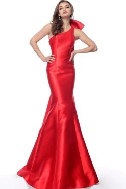 Jovani - 62463 One Shoulder Sleeveless Evening Gown With Bow Accent