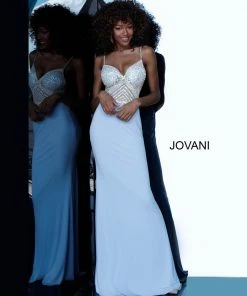 Jovani - 63147 Geometric Crystal Beaded Illusion Gown