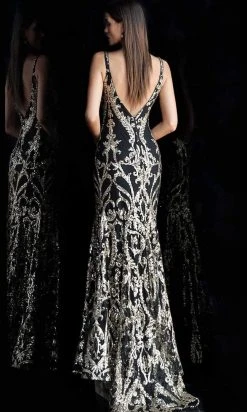 Jovani - 63350 Metallic Sequined Plunging Long Gown