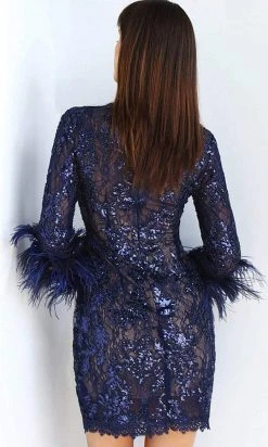 Jovani - 63351 Feathered Sleeve Fitted Cocktail Dress 10 Jovani - 63351 Feathered Sleeve Fitted Cocktail Dress