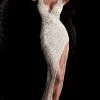 Jovani - 63405 Asymmetrical Beaded Illusion High Slit Gown 1 Jovani - 63405 Asymmetrical Beaded Illusion High Slit Gown
