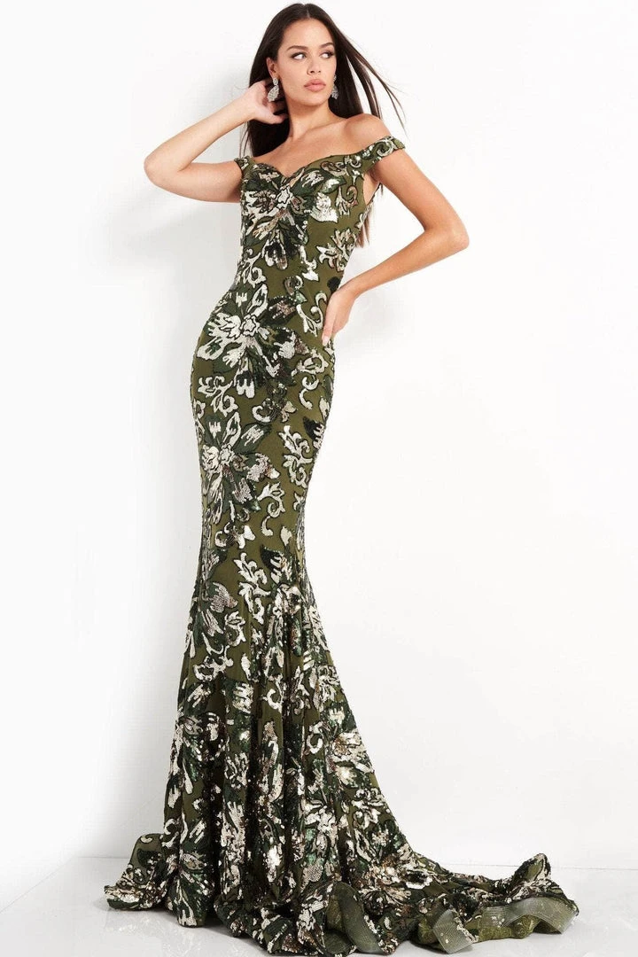 Jovani - 63516 Sequined Off Shoulder Floral Mermaid Gown 11 Jovani - 63516 Sequined Off Shoulder Floral Mermaid Gown