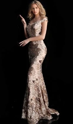 Jovani - 63516 Sequined Off Shoulder Floral Mermaid Gown 14 Jovani - 63516 Sequined Off Shoulder Floral Mermaid Gown