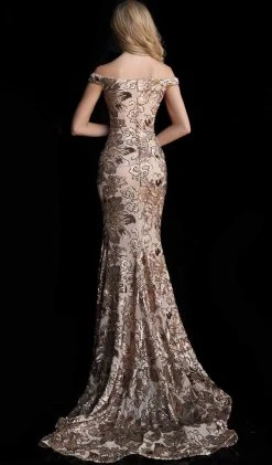 Jovani - 63516 Sequined Off Shoulder Floral Mermaid Gown