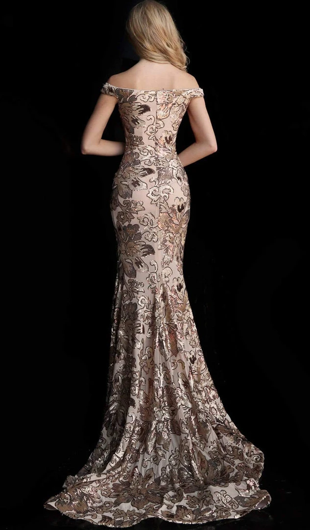 Jovani - 63516 Sequined Off Shoulder Floral Mermaid Gown 4 Jovani - 63516 Sequined Off Shoulder Floral Mermaid Gown