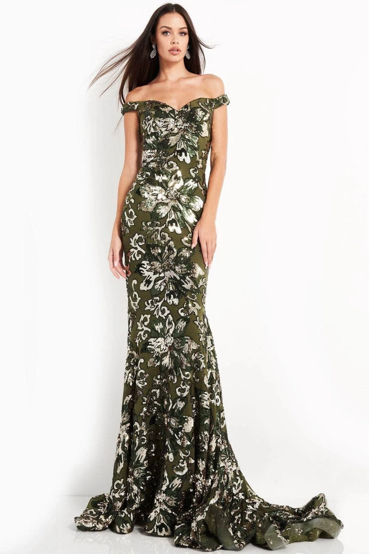 Jovani - 63516 Sequined Off Shoulder Floral Mermaid Gown 12 Jovani - 63516 Sequined Off Shoulder Floral Mermaid Gown