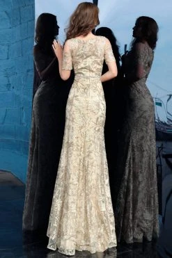 Jovani - 63649 Bead Embroidered Bateau Trumpet Dress