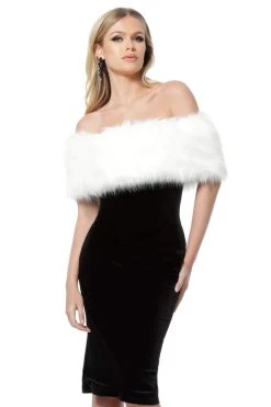 Jovani - 63883 Fur Cape Off-Shoulder Velvet Dress 5 Jovani - 63883 Fur Cape Off-Shoulder Velvet Dress