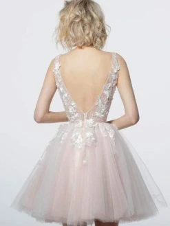 Jovani - 63987 Floral Appliqued A-Line Cocktail Dress